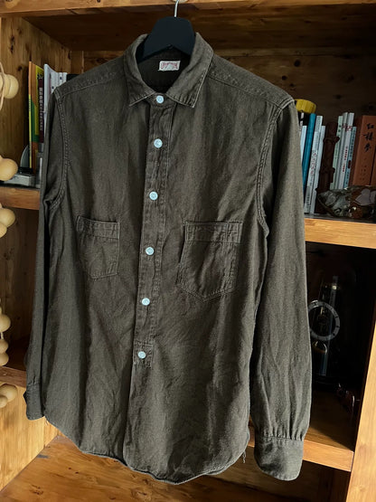 freewheelers flannel work shirt in deep khaki