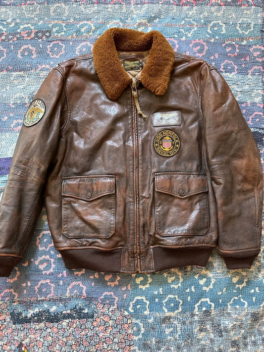 ralph lauren brown leather jacket with fur collar