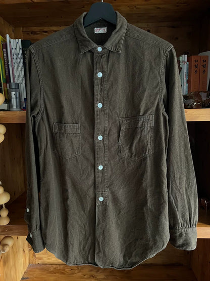 freewheelers flannel work shirt in deep khaki