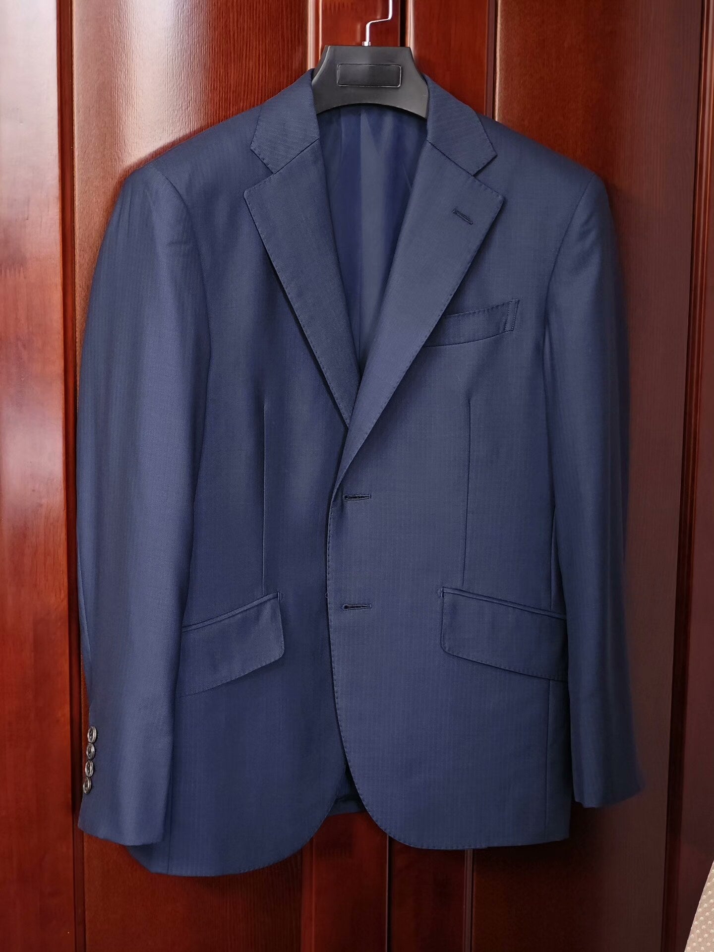 Zegna Navy Wool Jacket with Herringbone Pattern