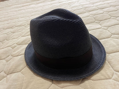 stylish navy blue woven straw hat