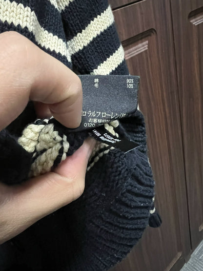 striped rrl cardigan in navy and cream