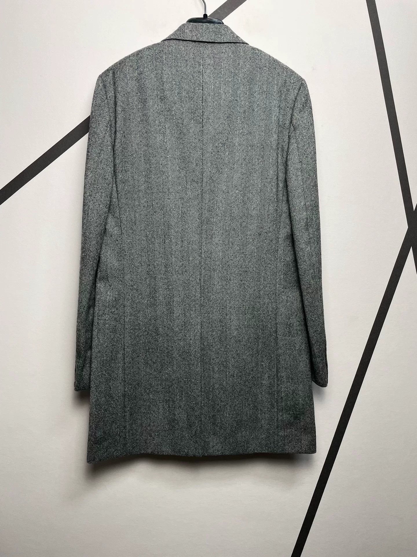 Saint Laurent Gray Herringbone Wool Coat