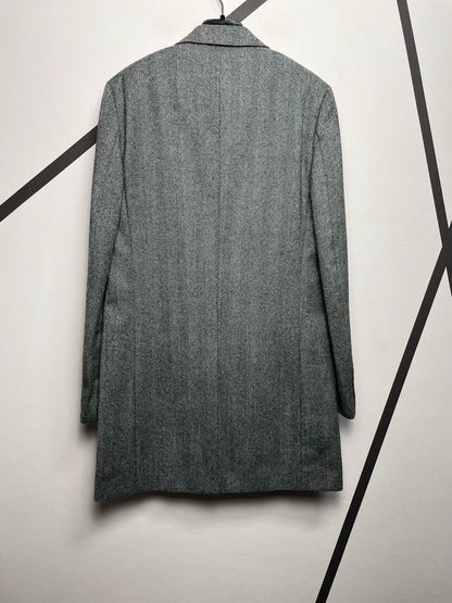 Saint Laurent Gray Herringbone Wool Coat