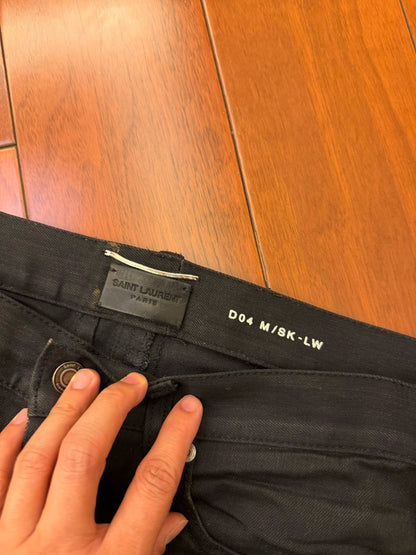 Saint Laurent Black Leather Panel Zip Jeans