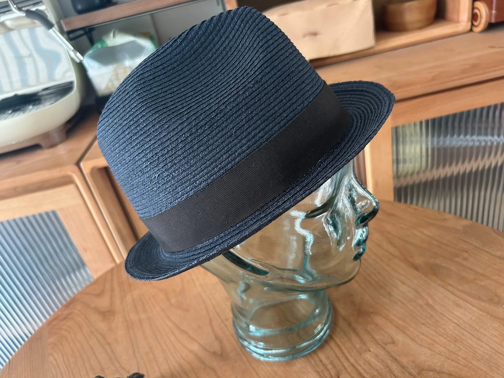 stylish navy blue woven straw hat