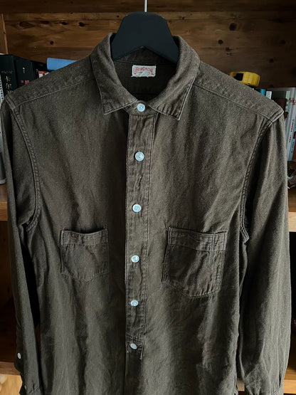 freewheelers flannel work shirt in deep khaki