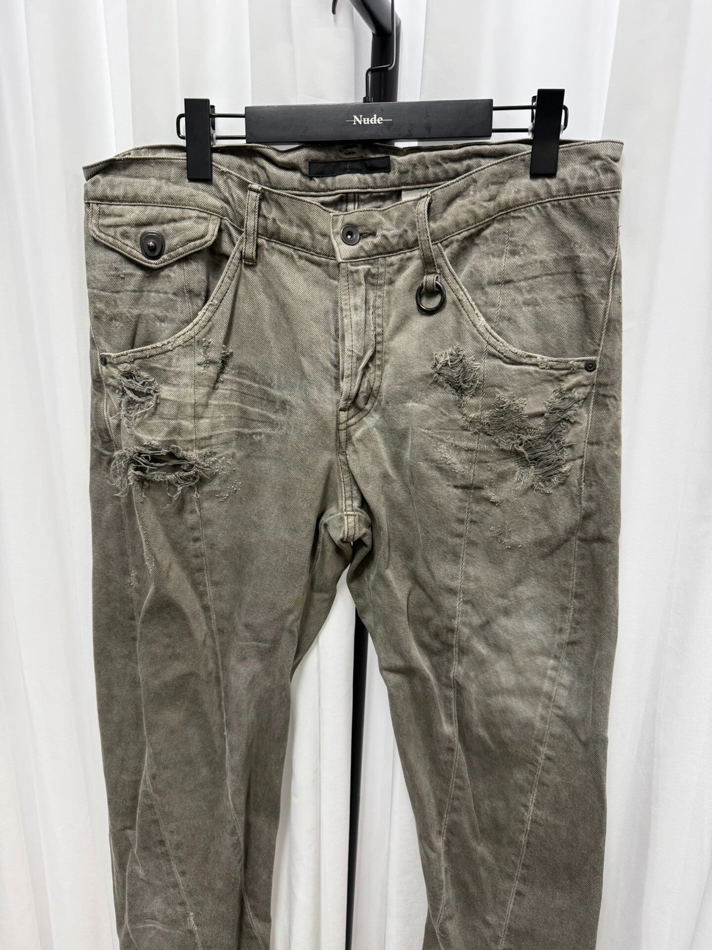 Gray Slim Pants with Distressed Detailing