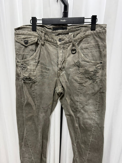 Gray Slim Pants with Distressed Detailing