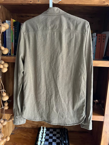 khaki military style pullover shirt jacket