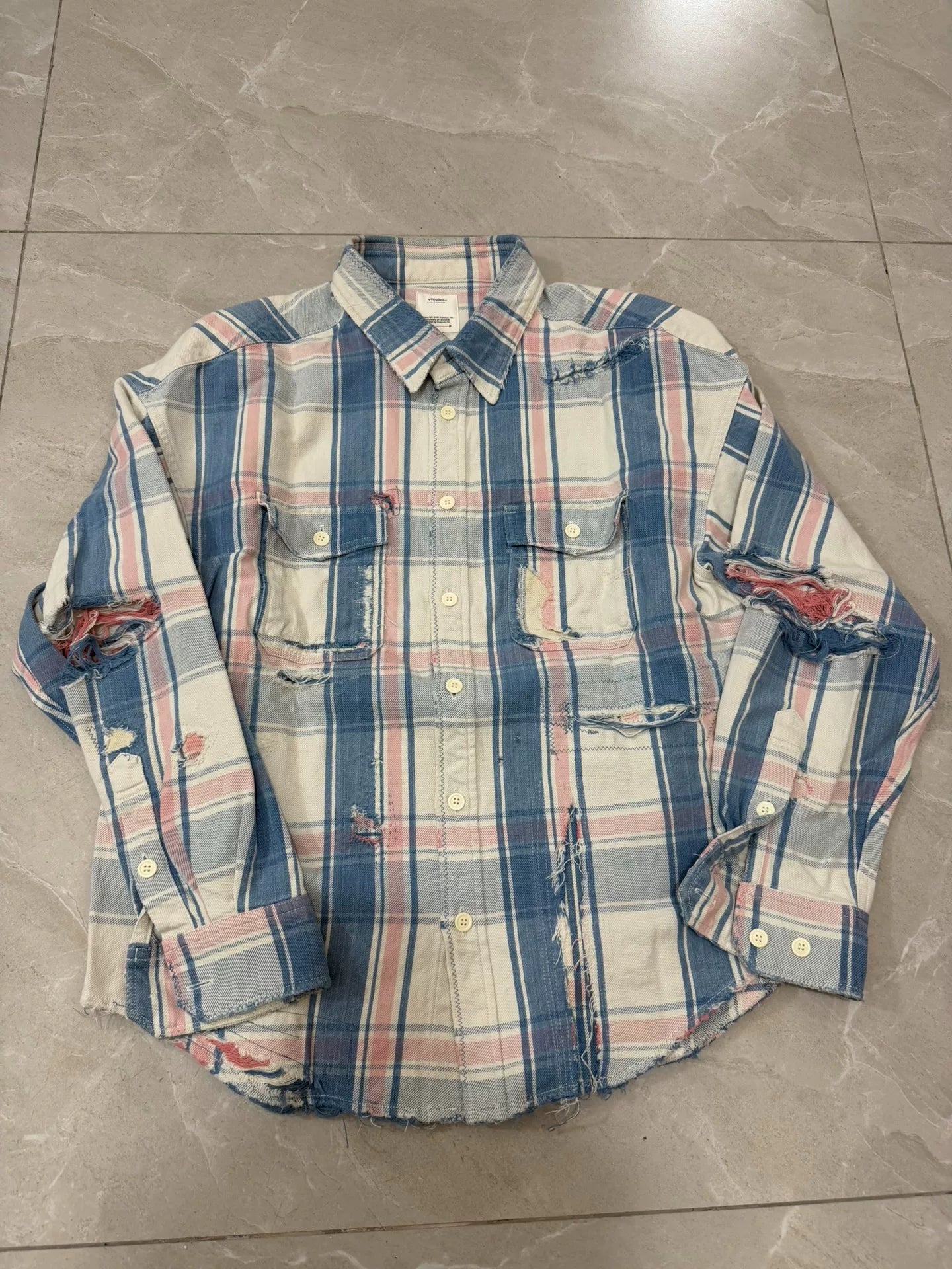 VISVIM 22SS PIONEER CHECK L/S Distressed Shirt