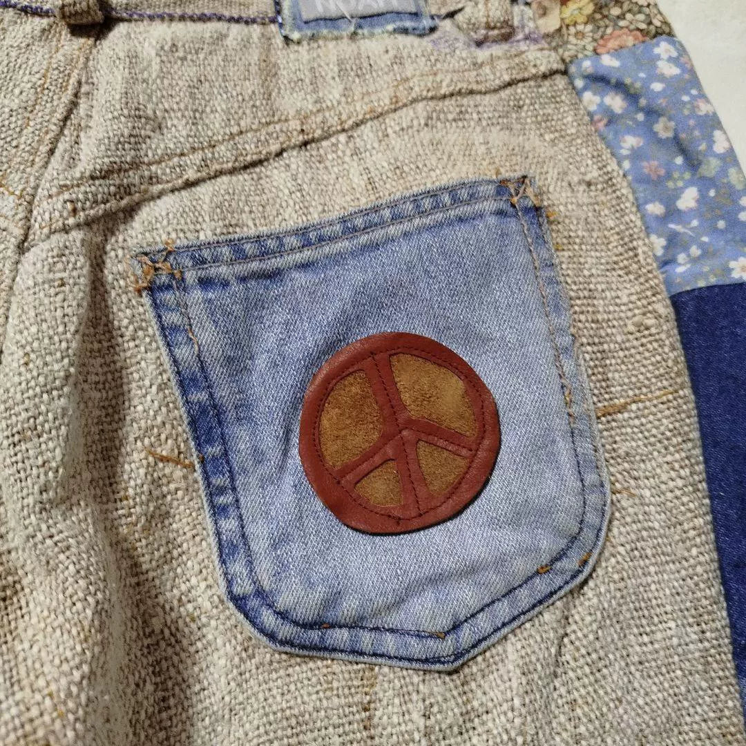 handmade patchwork cotton-linen shorts