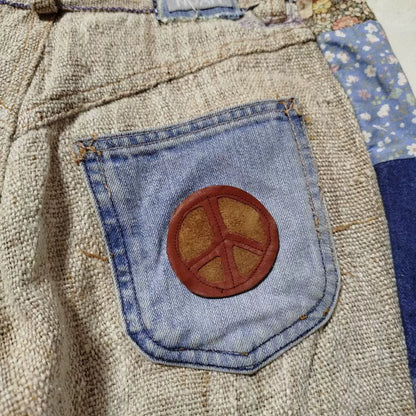 handmade patchwork cotton-linen shorts