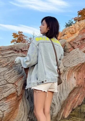 balenciaga logo washed denim jacket