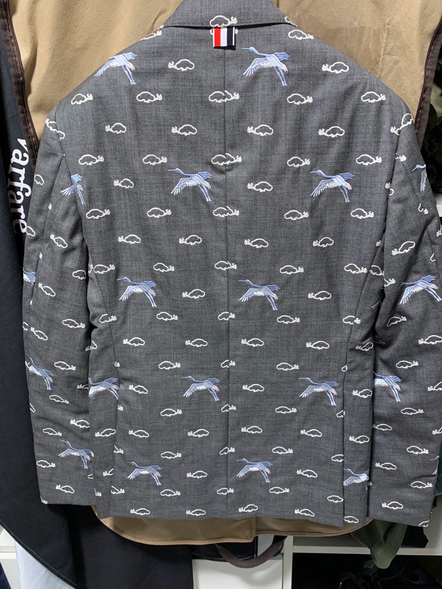 thom browne crane embroidered suit jacket