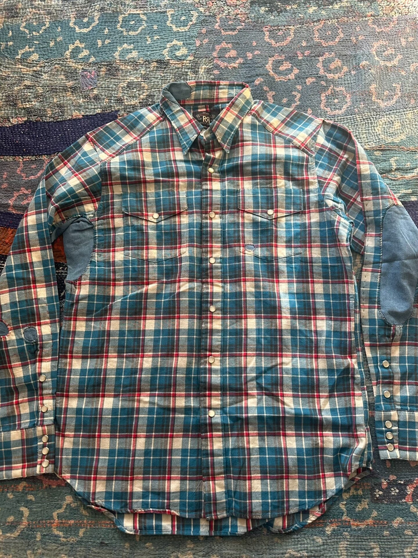 vintage plaid patchwork work shirt