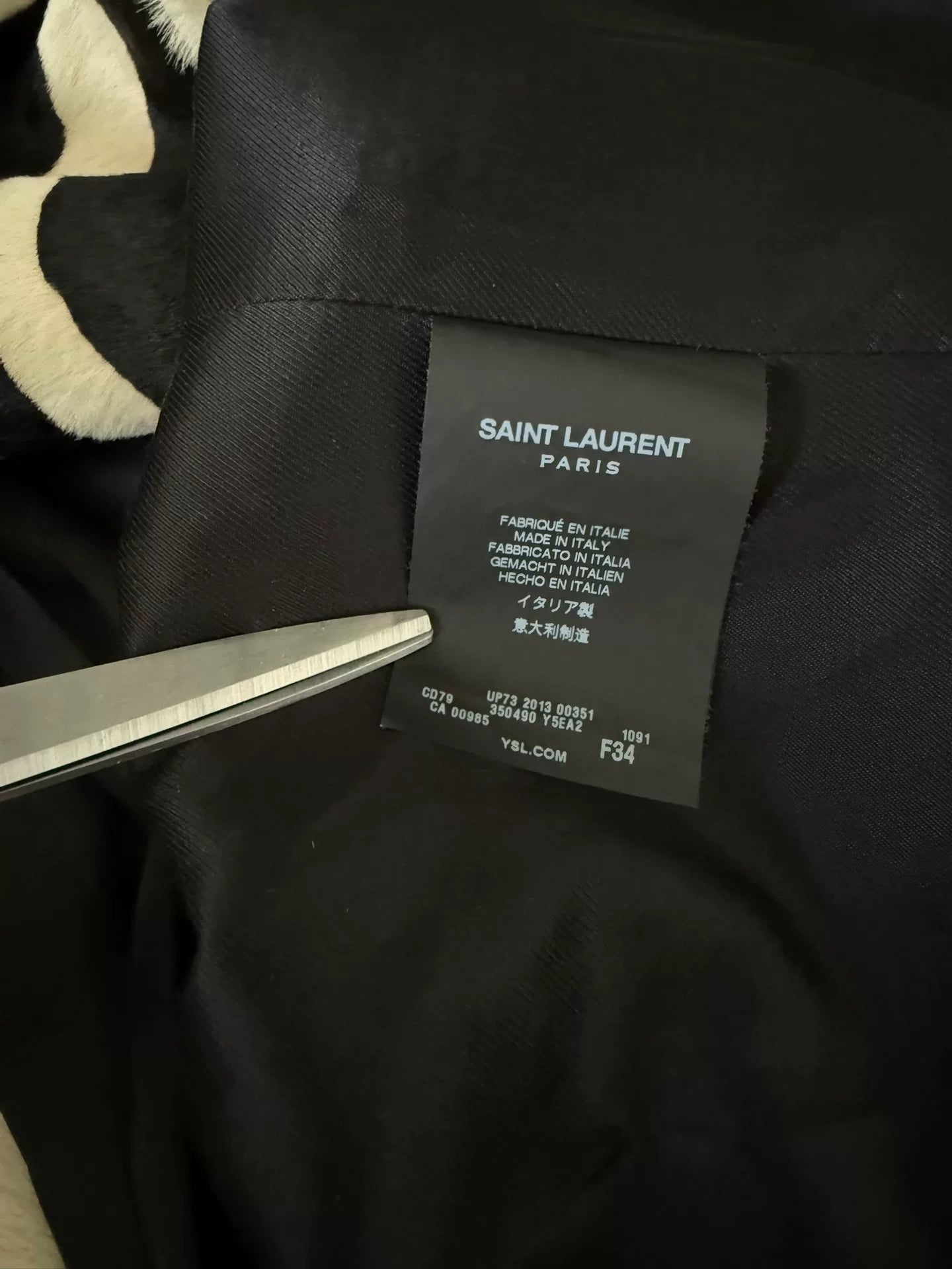 Saint Laurent Black Leather Jacket Zebra Collar