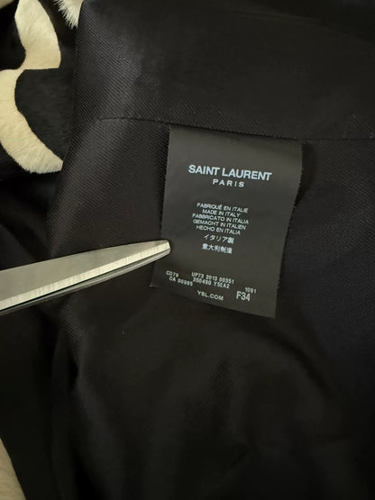 Saint Laurent Black Leather Jacket Zebra Collar