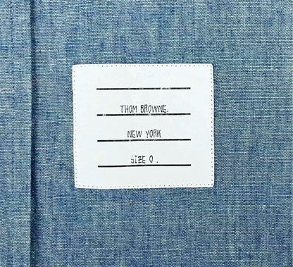 thom browne light blue striped button-up shirt