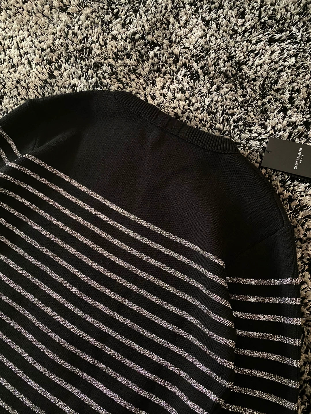 Saint Laurent Men's Silver Stripe Wool Sweater