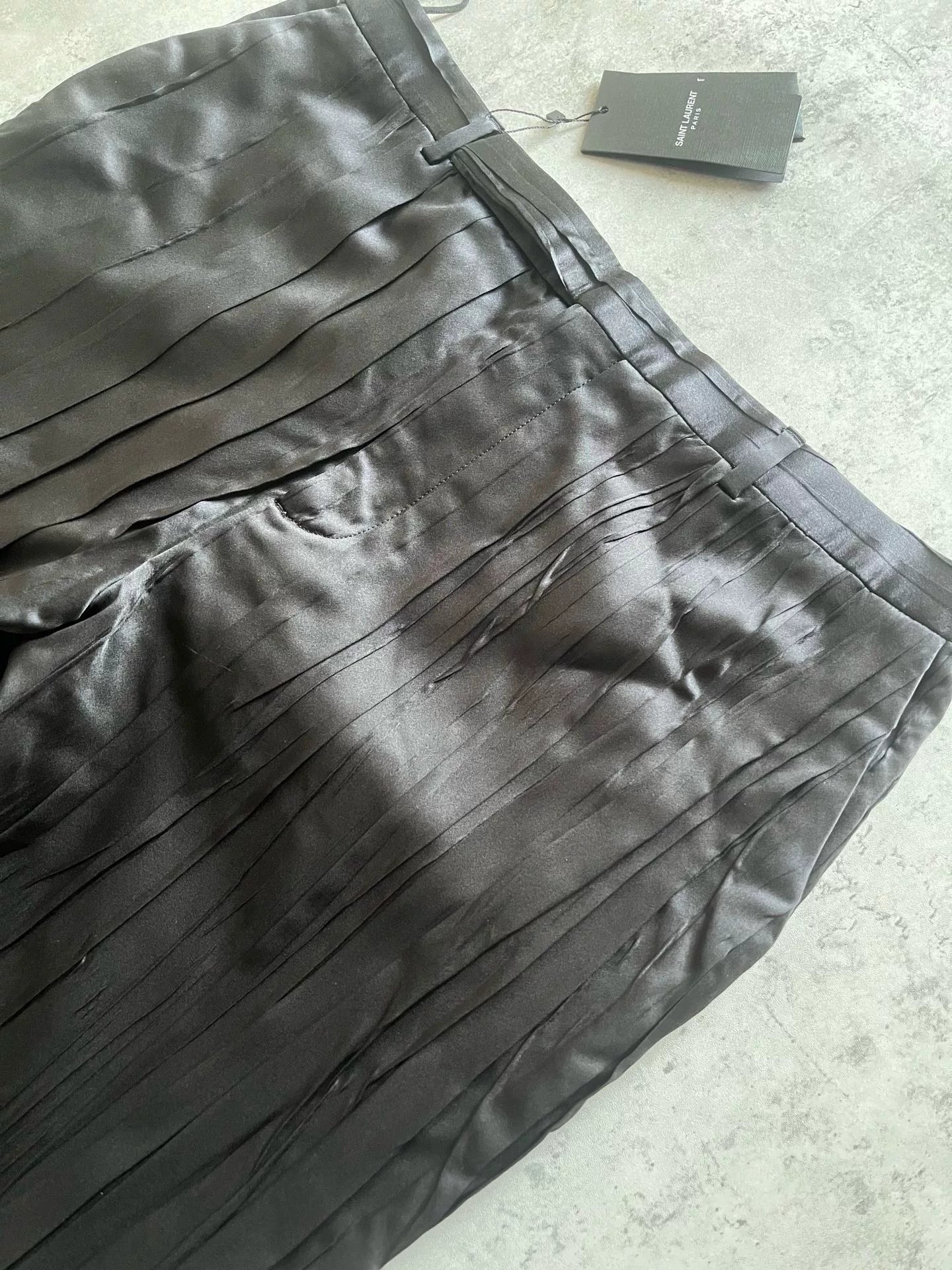 Saint Laurent Pleated Silk Black Trousers