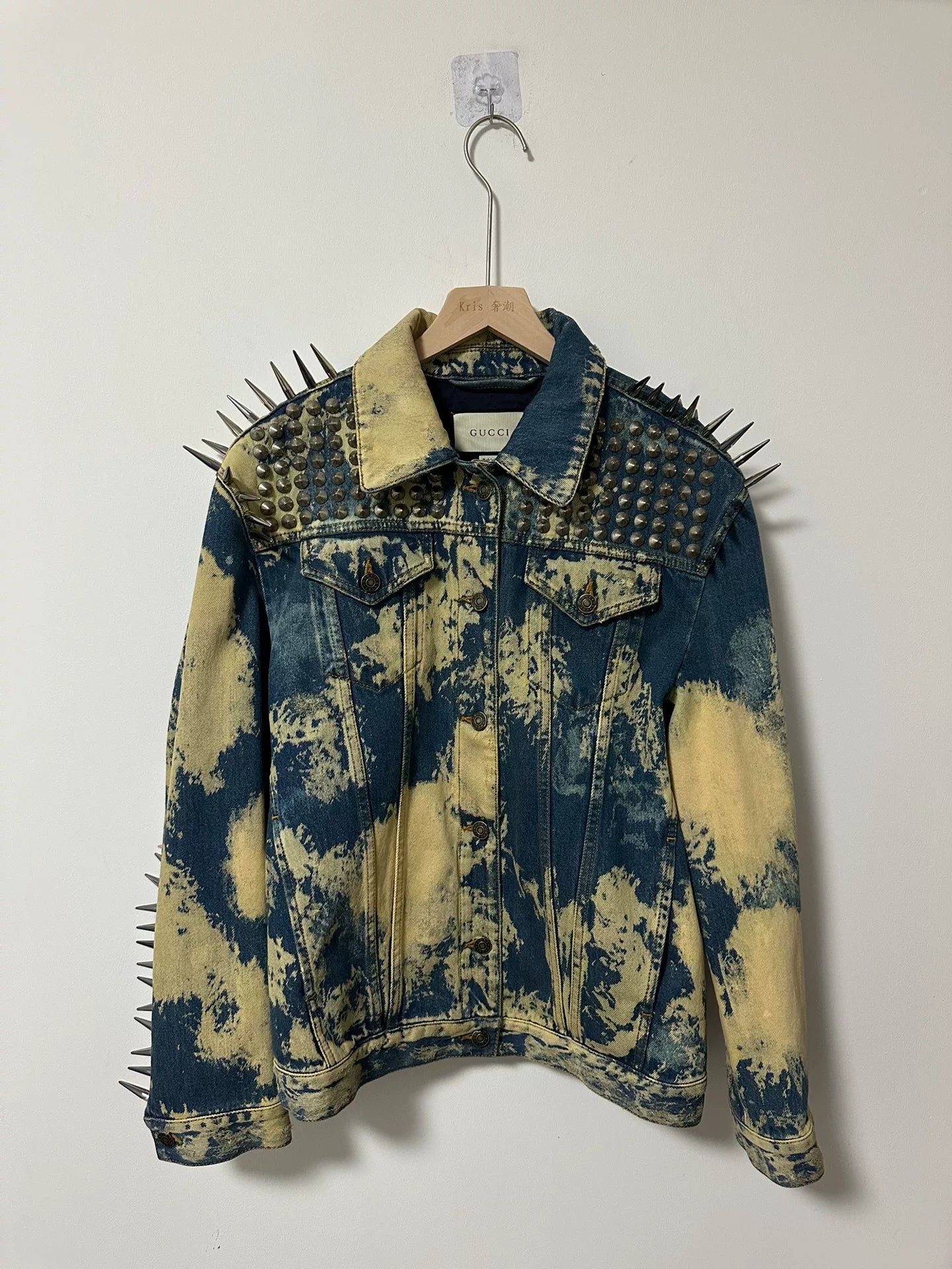 punk denim jacket with studs and tie-dye
