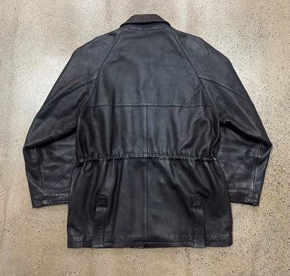 luxurious dark leather jacket with cashmere lining