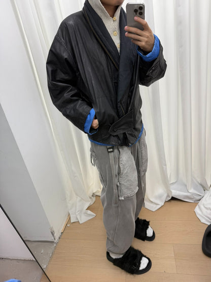 issey miyake black leather zip jacket M size