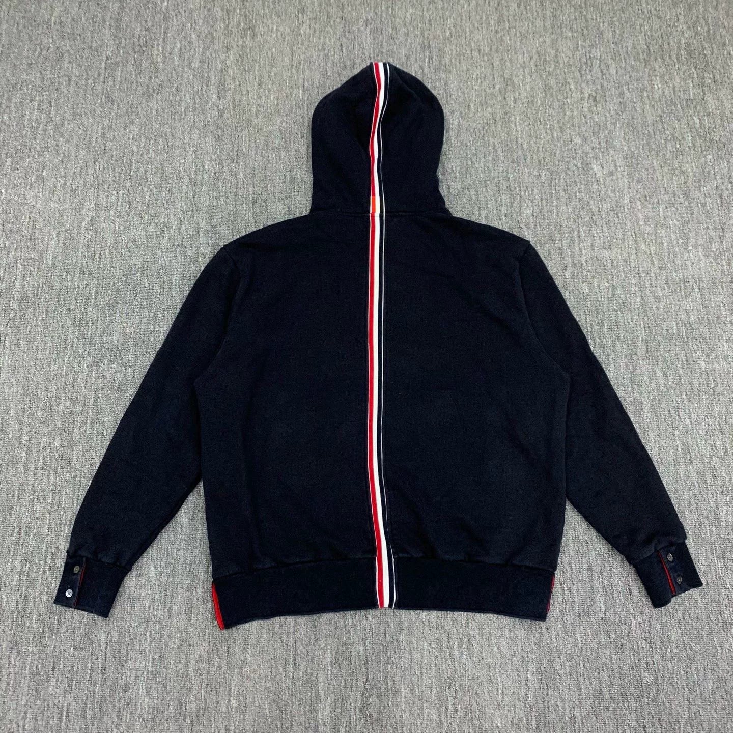 thom browne navy striped hoodie sweatshirt