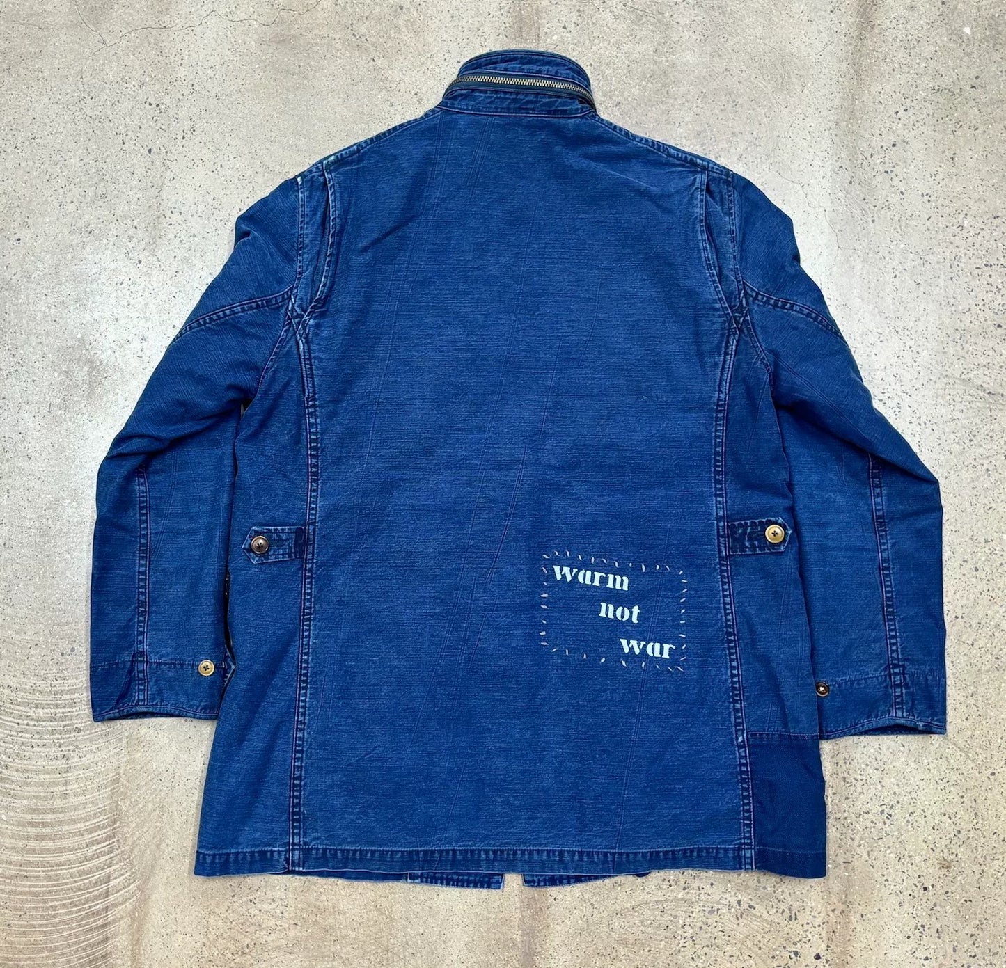 porter classic military coat blue dye patches