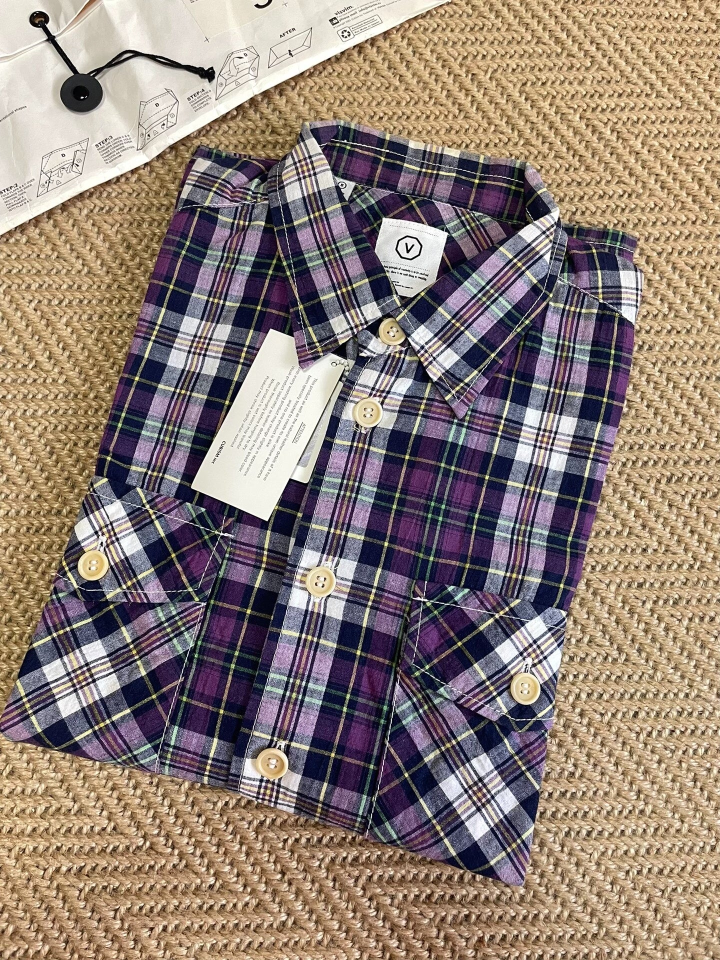 VISVIM PYLE CHECK Purple Short-Sleeve Shirt