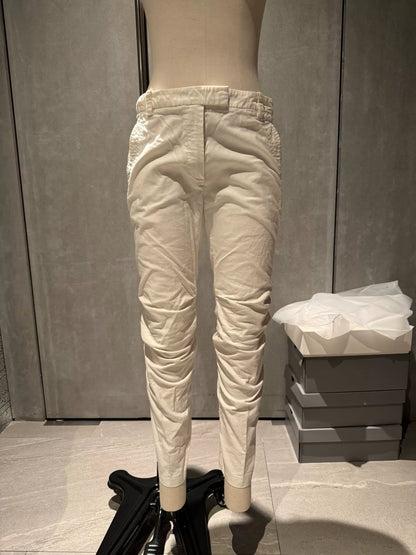 unique white pleated denim trousers