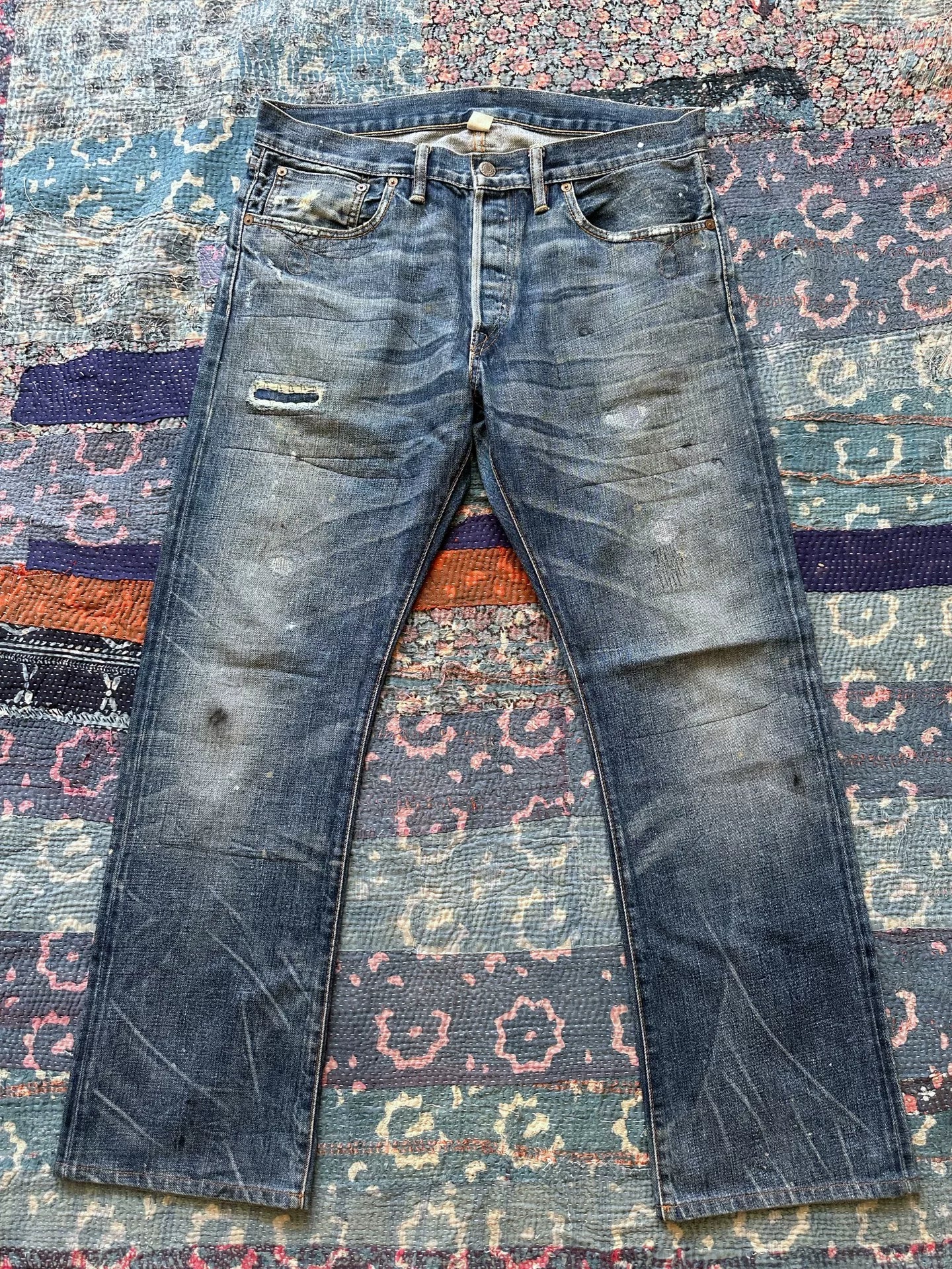 rrl slim boot cut distressed denim pants