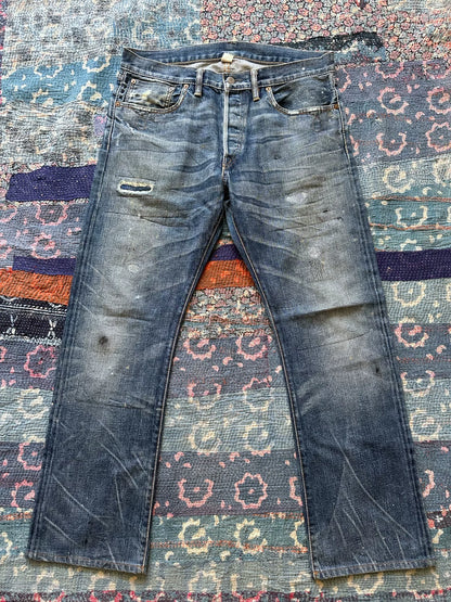 rrl slim boot cut distressed denim pants