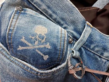 mastermind world skull embroidery denim pants