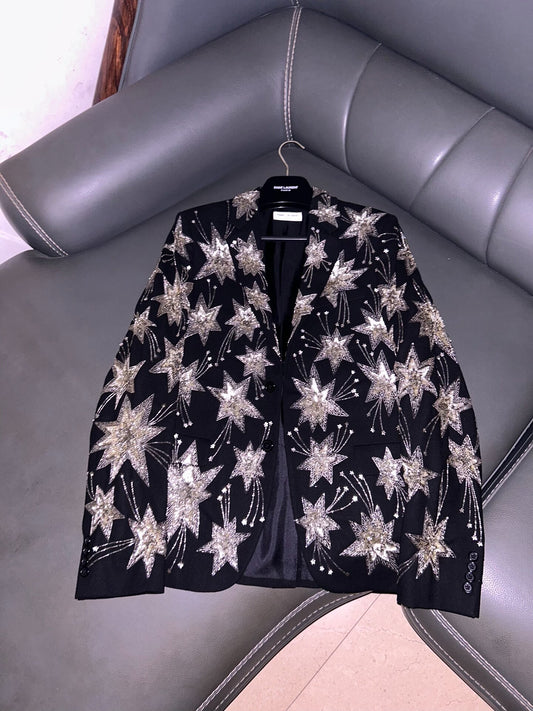 saint laurent black star embellished blazer