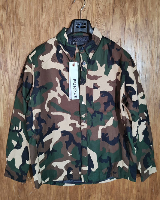 Purple Brand Camo Patchwork Down Jacket