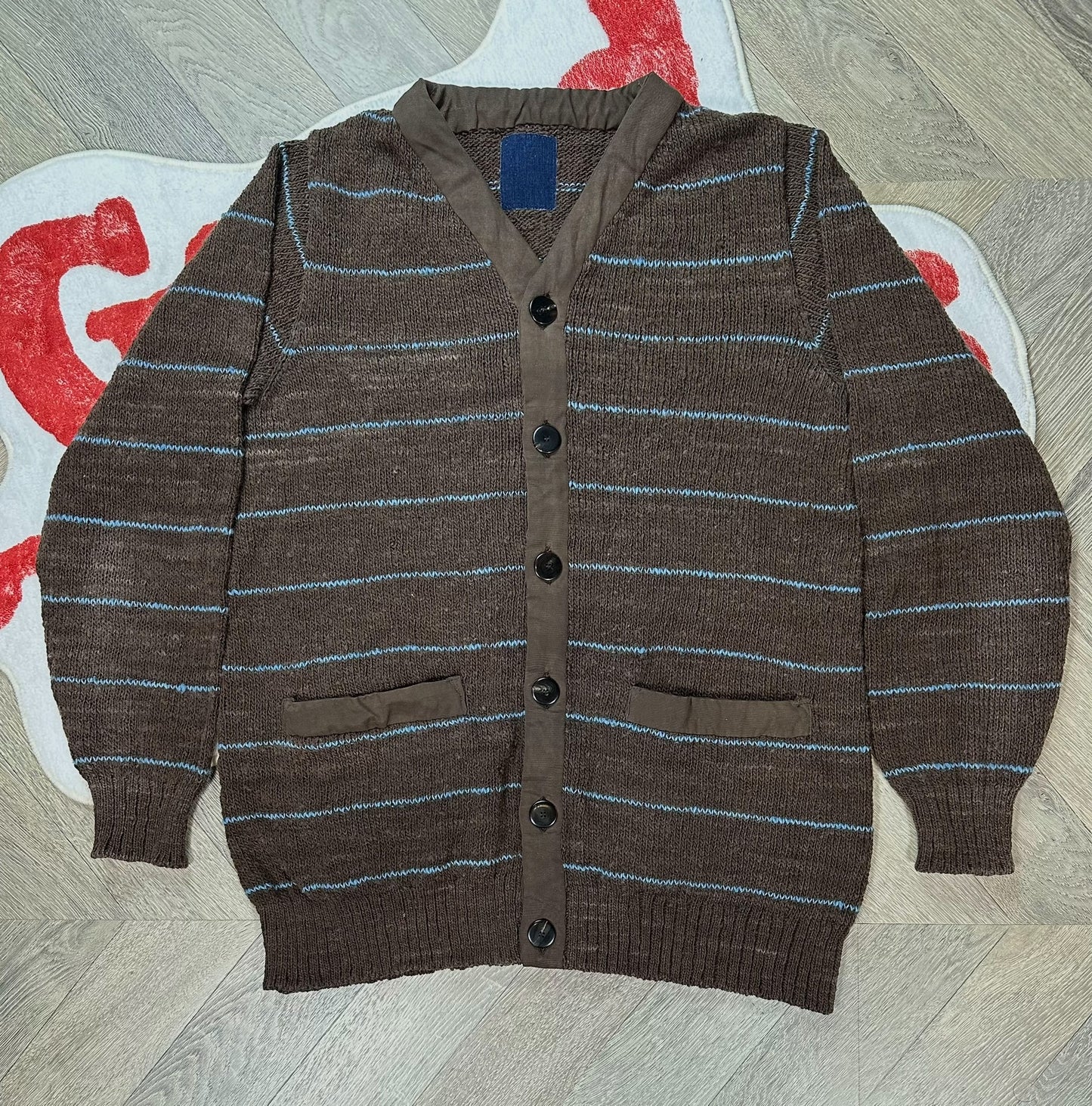 visvim selmer long cardigan with blue stripes