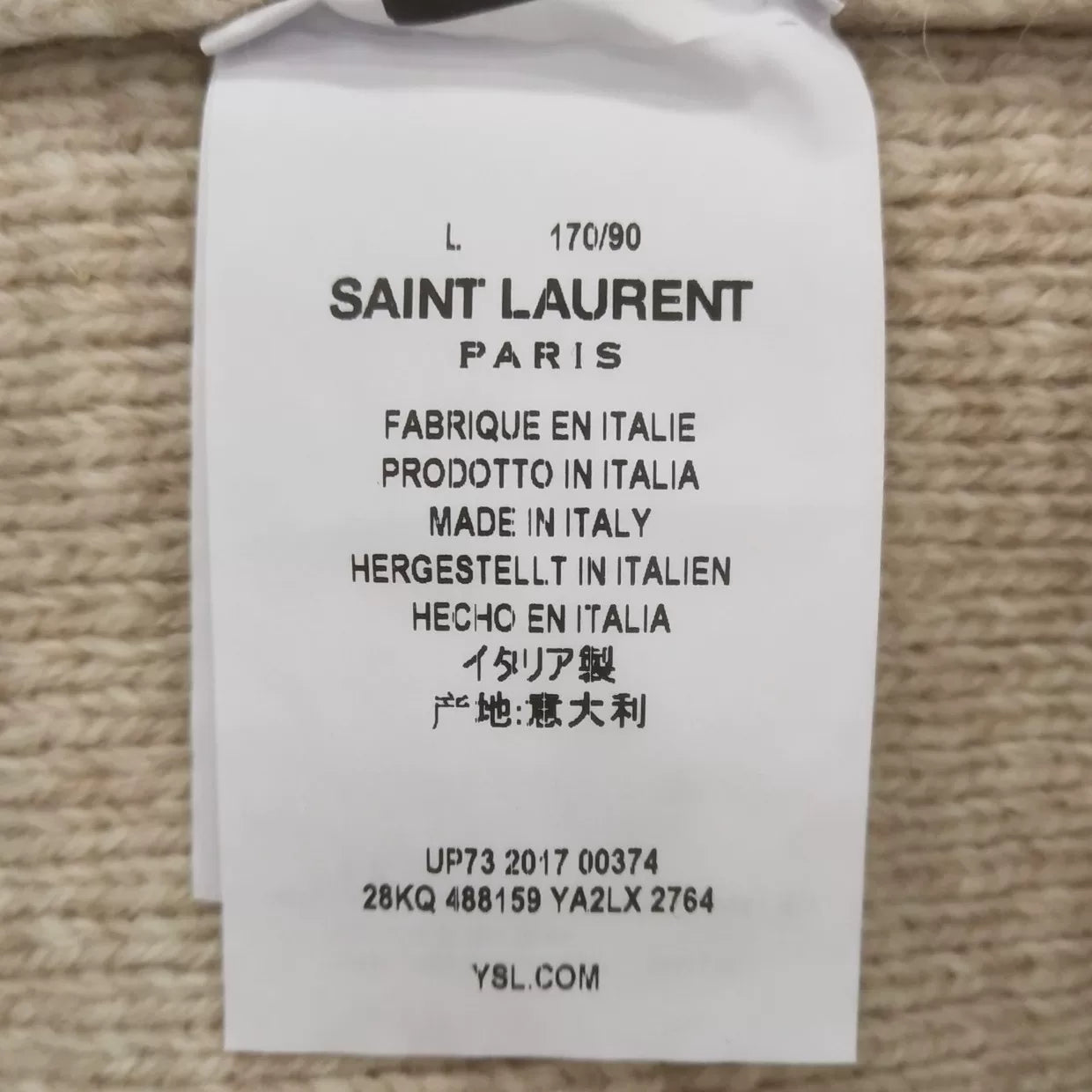 Saint Laurent Beige Ribbed Crew Neck Sweater