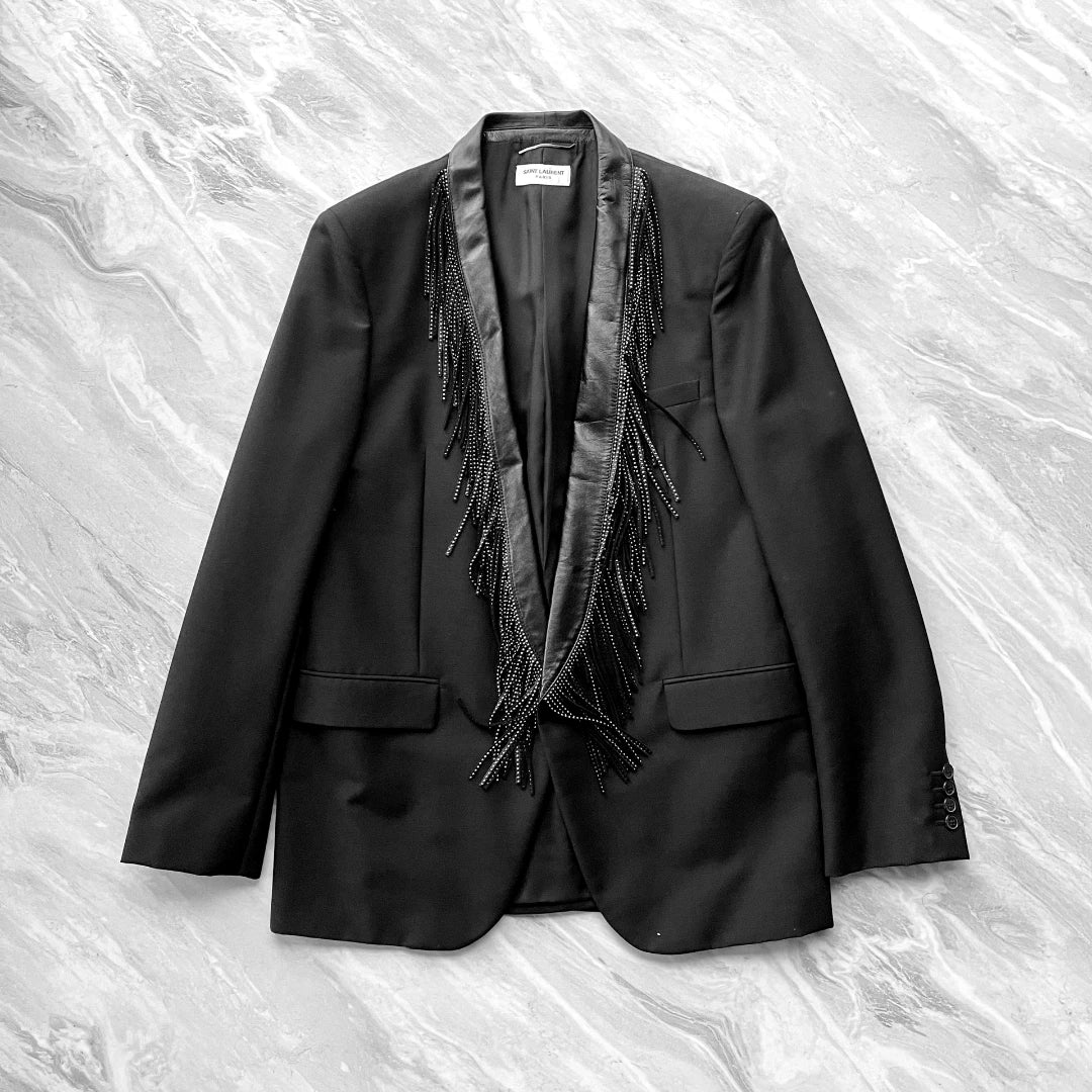 Saint Laurent Fringe Leather Collar Blazer