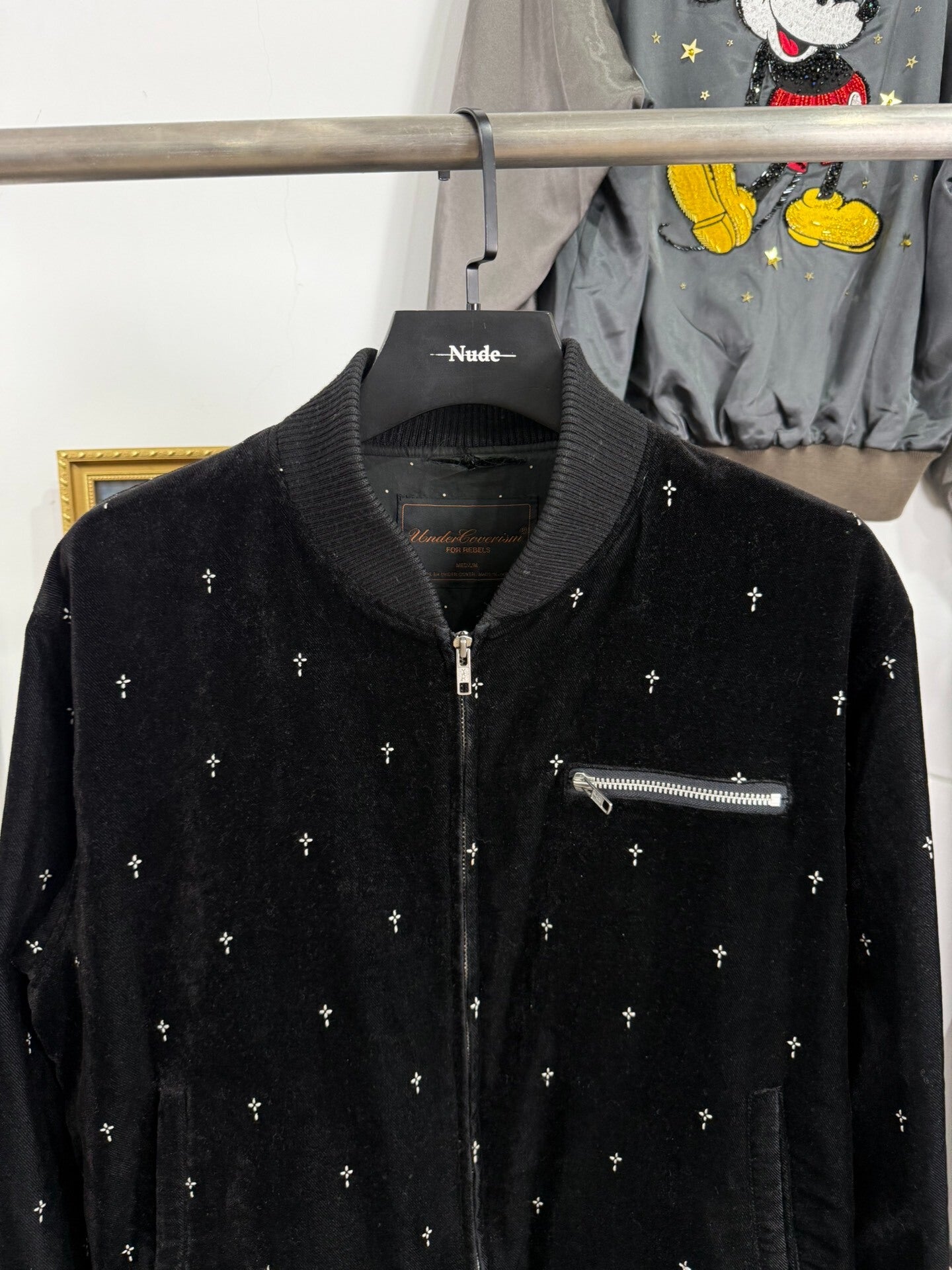 Velvet Bomber Jacket with Cross Details