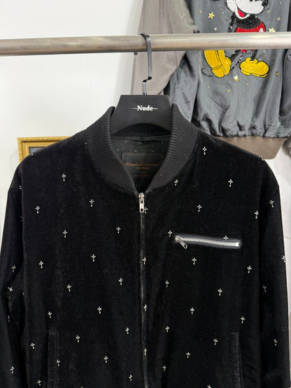 Velvet Bomber Jacket with Cross Details