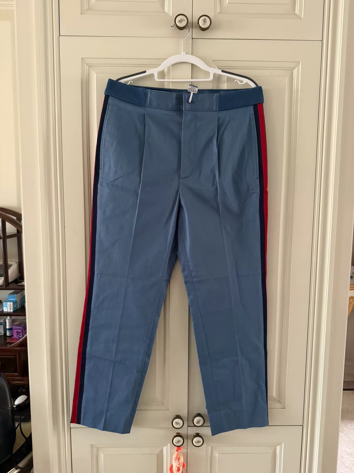 gucci red blue stripe long pants size 46