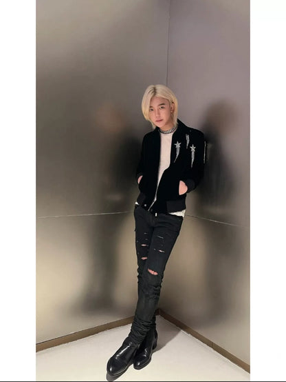 black velvet star embellishment jacket