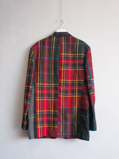 yohji yamamoto plaid jacket with leather details