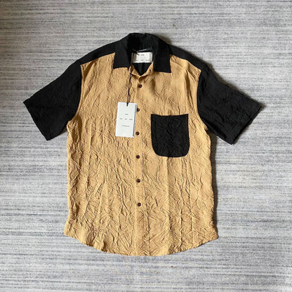 black and yellow short sleeve Hawaiian shirt