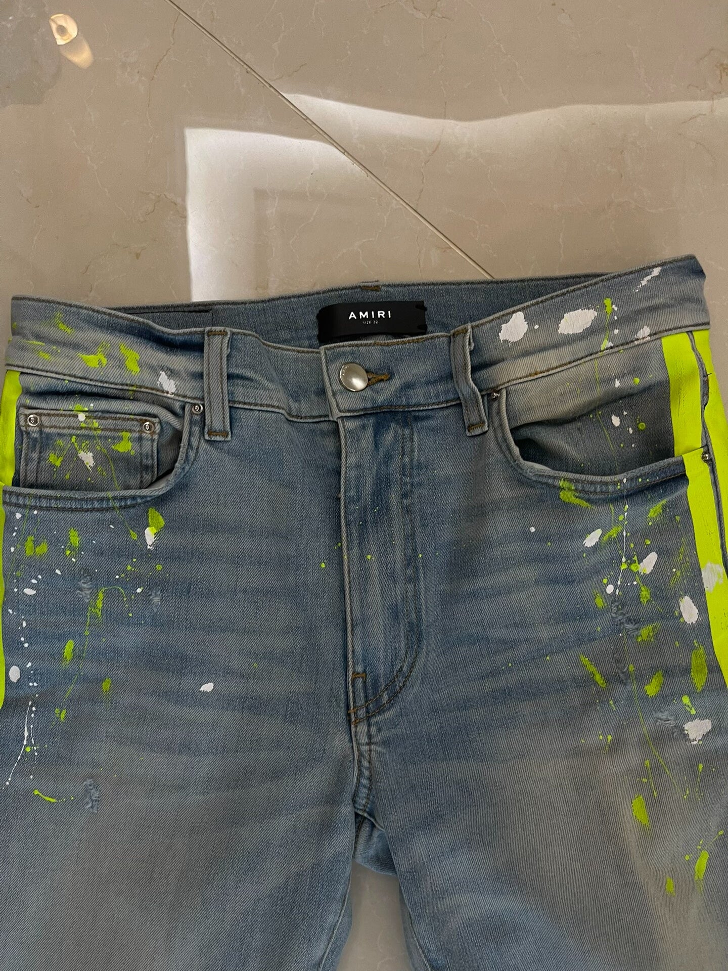 Amiri Neon Distressed Denim Jeans