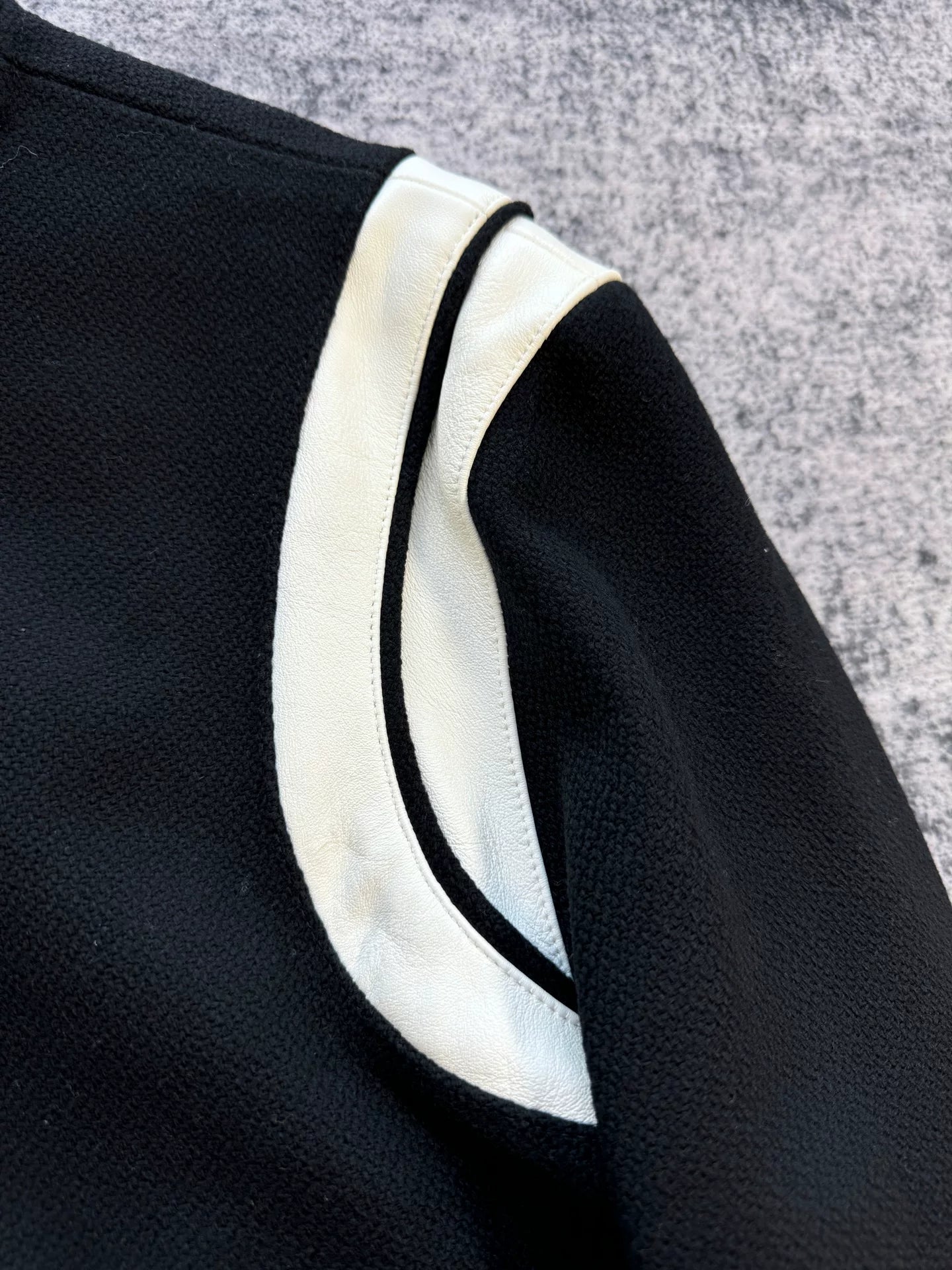 Saint Laurent Black White Leather Sleeve Jacket