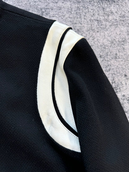 Saint Laurent Black White Leather Sleeve Jacket