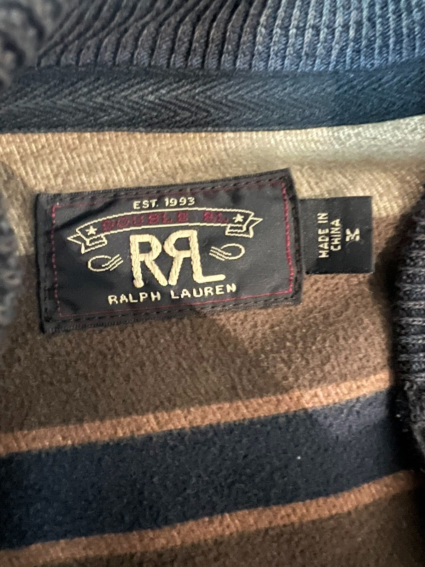 RRL Blue Dye Leather Sleeve Baseball Jacket